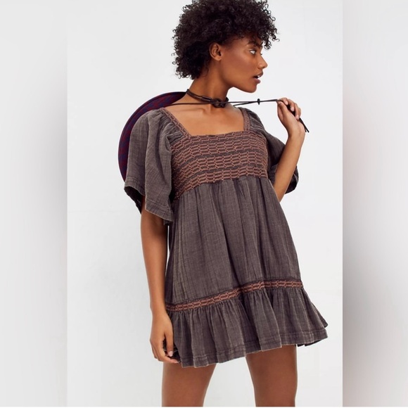 NWT Free People Easy To Love Bubble Mini Dress‎ size medium color expresso beans - Picture 11 of 12